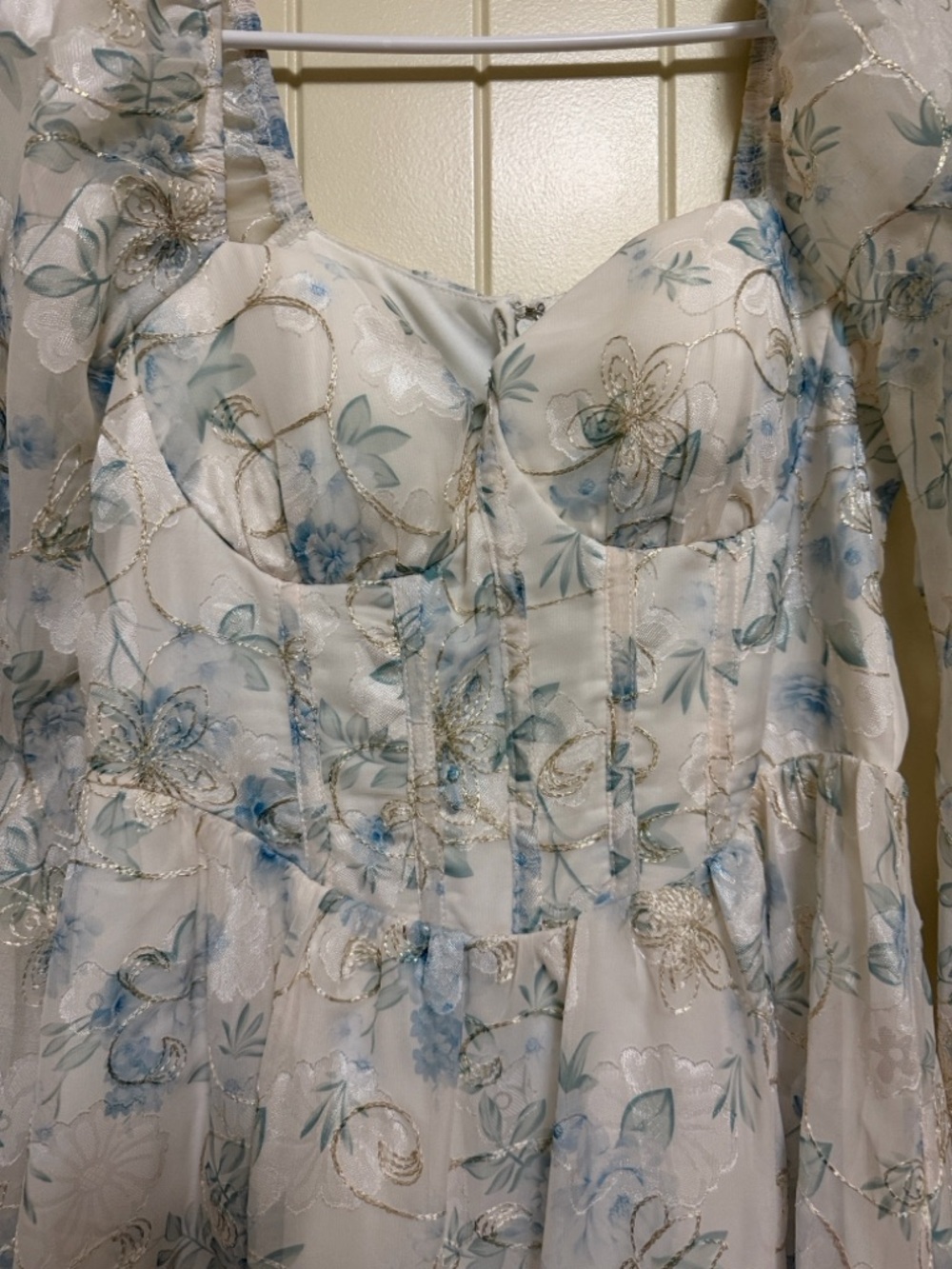 Lulu’s Decadent Charisma Ivory Floral Embroidered Bustier Mini Dress- Size Small - Picture 7 of 10